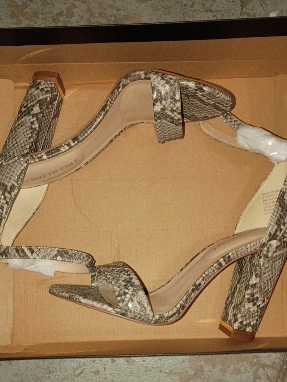Kenneth Cole Taupe Snake-Print Block Heel Sandals